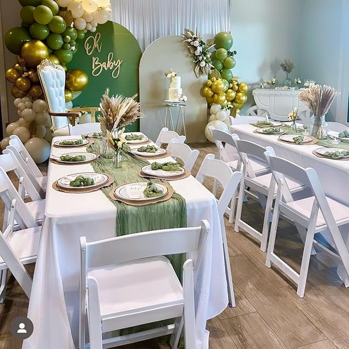 12 Pack Sage Green Table Runner Cheesecloth 35x120 Inch, 10Ft Boho Sheer Gauze Table Runner Cheese Cloth Runner for Wedding Baby Shower Fall Thanksgiving Home Decorations