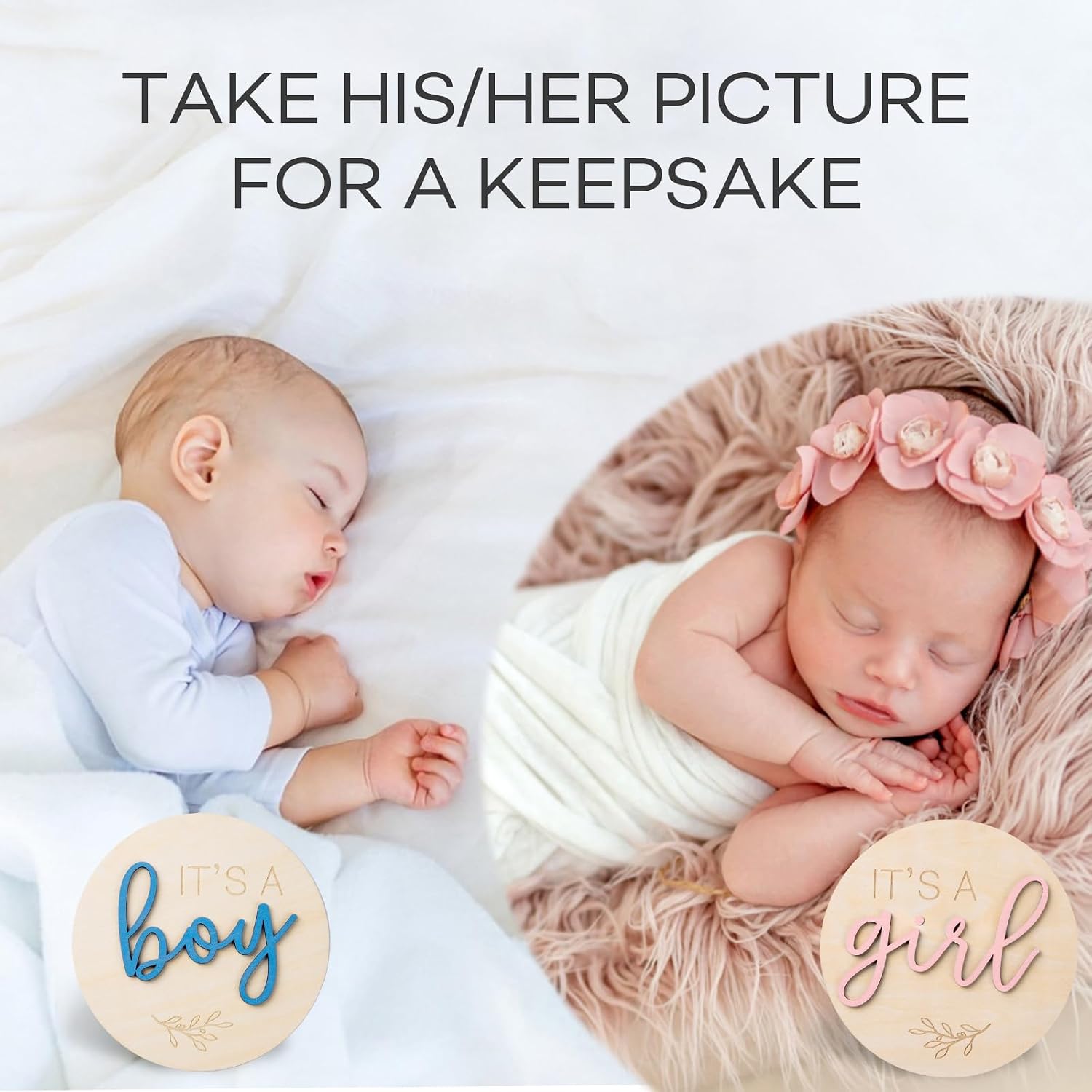 Gender Reveal Sign for Baby Birth: 3Pcs It's A Boy Girl & Hello World Announcement Sign for Hospital - Wooden Newborn Welcome Board for New Boys and Girls