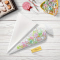 50pcs Clear Cone Cellophane Bags, Cello Cone-Shaped Treat Bags with Twist Ties, Plastic Triangle Bags for Popcorn and Candy Favors