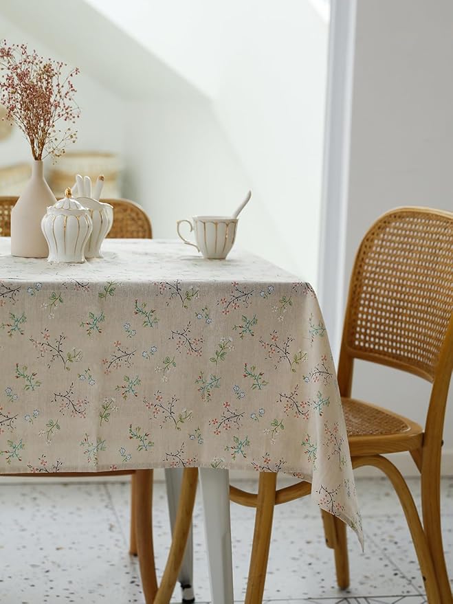 Pastoral Square Tablecloth - 52 x 52 Inch - Beige Linen Table Cloth - Washable Table Cover with Dust-Proof Wrinkle Resistant for Restaurant, Picnic, Bistro, Indoor and Outdoor Dining, Gardenia