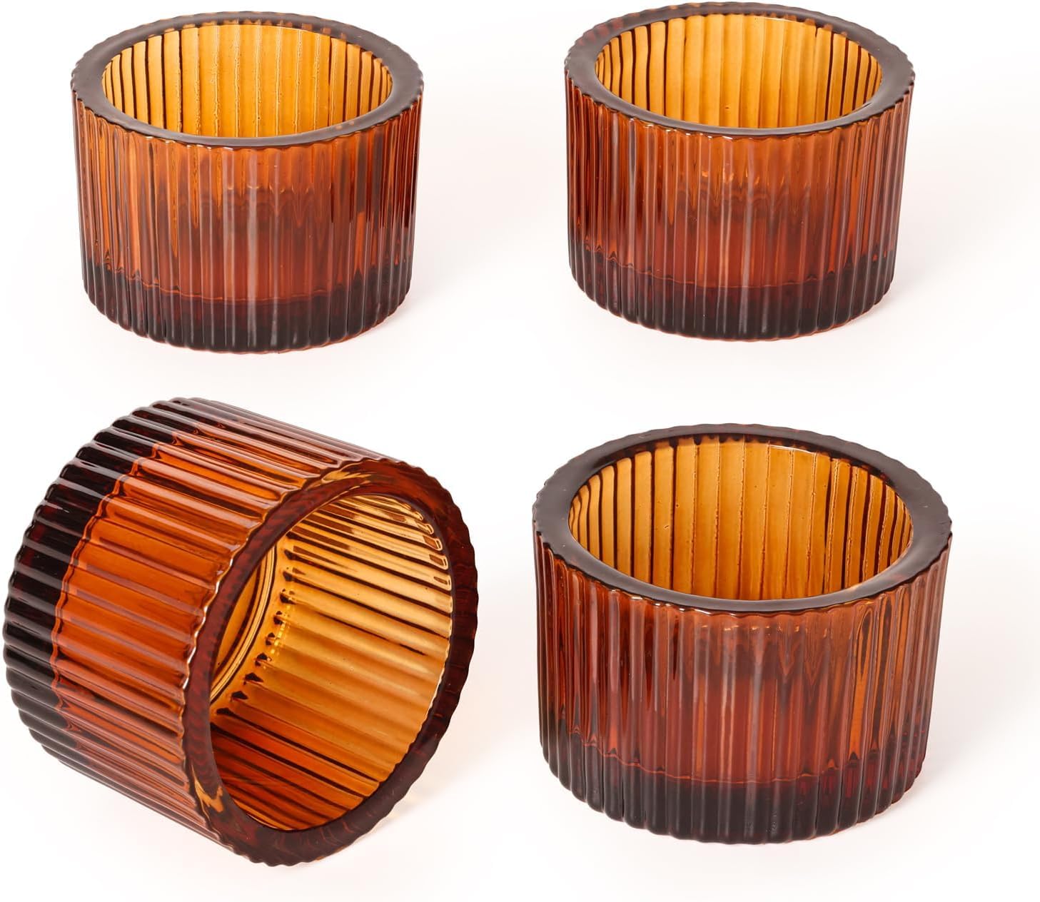 4 Pack Tealight Amber Candle Holders, Votive Tea Light Candle Holder | Glass Candle Holder Fall Wedding Decor Party Supplies for Amber Centerpieces Table Decor Home Decor Heat Resistant
