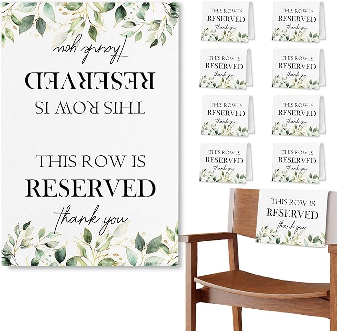 Reserved Seating Chair Signs, This Row Is Reserved Pew Cloths Seating Placeholder for Church Pews, Wedding Decorations for Reception Parties Celebrations Event Meetings (8 PCS, Green)