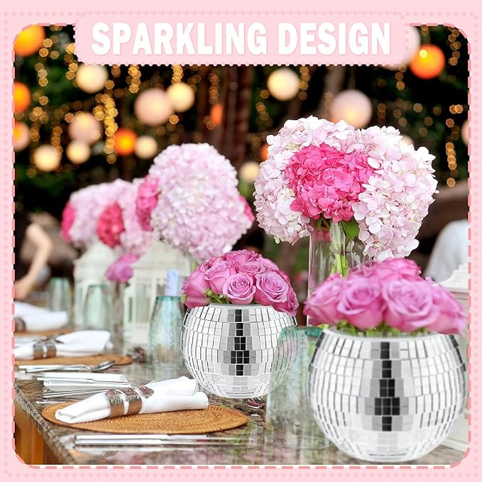 9 Pcs Disco Ball Vase,Glass Disco Ball Vases, Mirror Disco Balls,Candle Holder Vase,Disco Ball Decorations,Wedding Centerpieces,Birthday Parties,Bedroom,Office Decorations (5 x 6 inches)