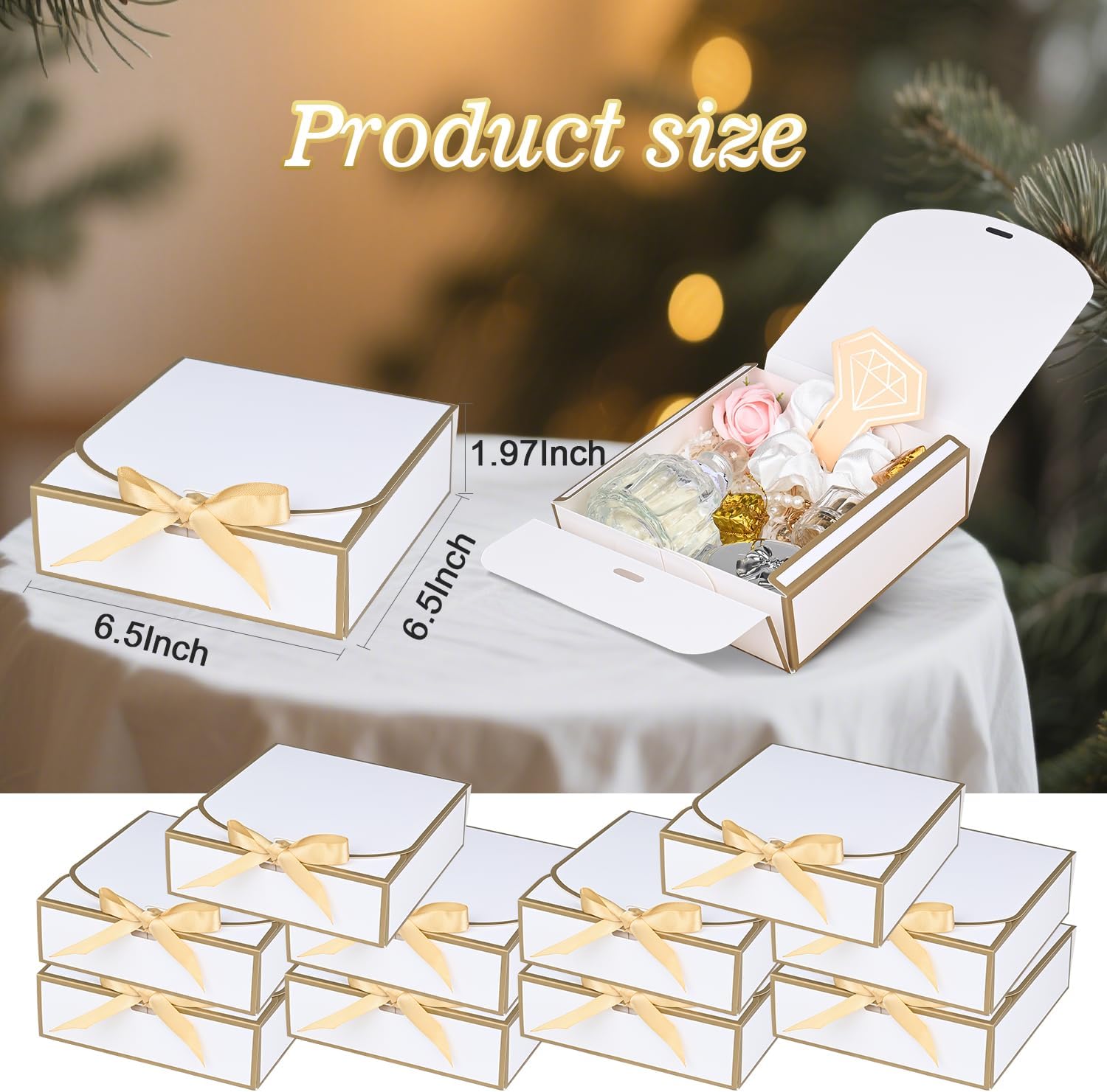 WLUSEAXI 10Pack Small Gift Boxes, 6.5''x6.5''x2'' White Gift Boxes with Ribbon, Small Boxes for Gifts Birthday Wedding Party Valentine's Day Mother's Day
