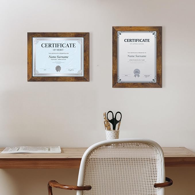 PETAFLOP 8.5x11 Picture Frame Rustic Certificate Frames Wall Tabletop Display Horizontally or Vertically, 7 Pack