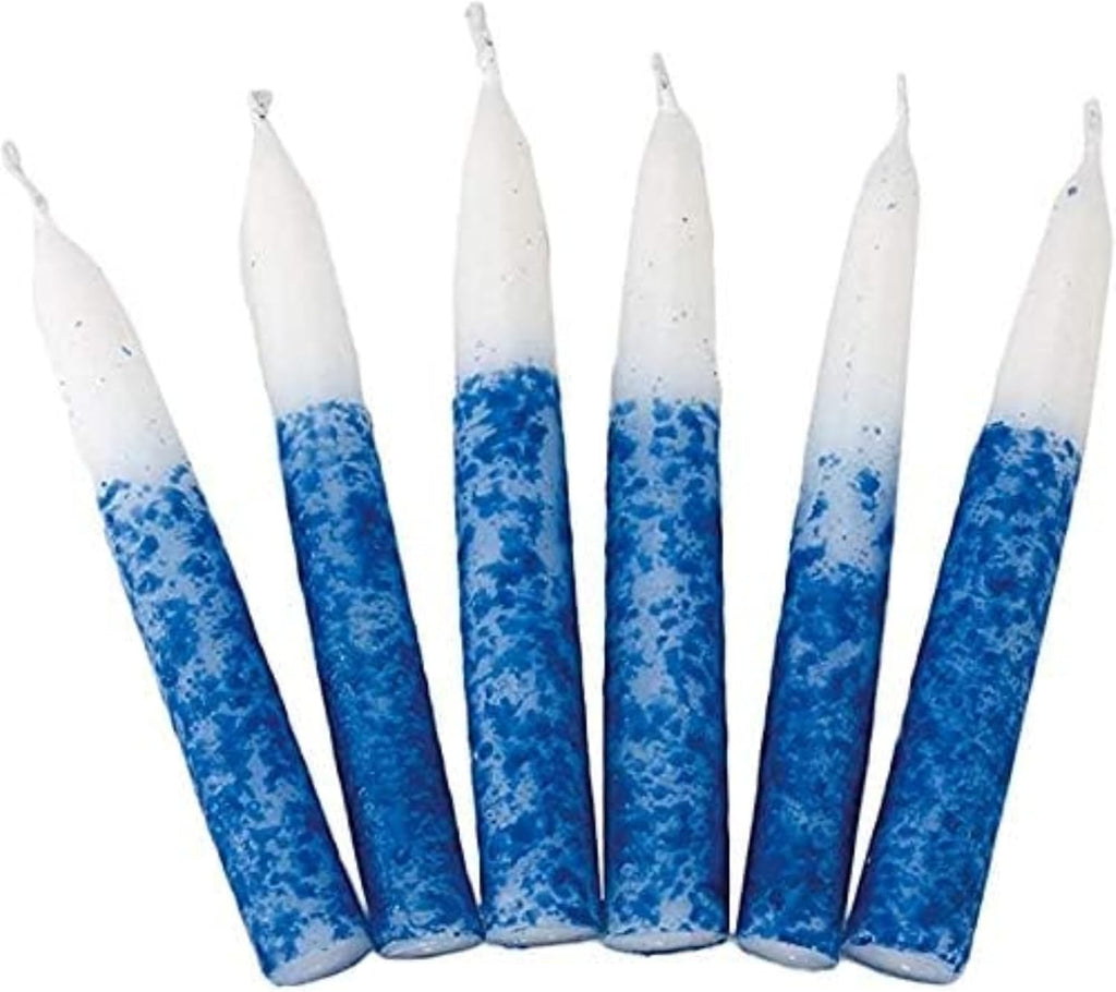Rite Lite Blue & White Shabbat Candles Premium 12 Pack Traditional Dinner Table Jewish Household Shabbos Candles Religious Home Decor with Beautiful Gift Box & Artistic Card