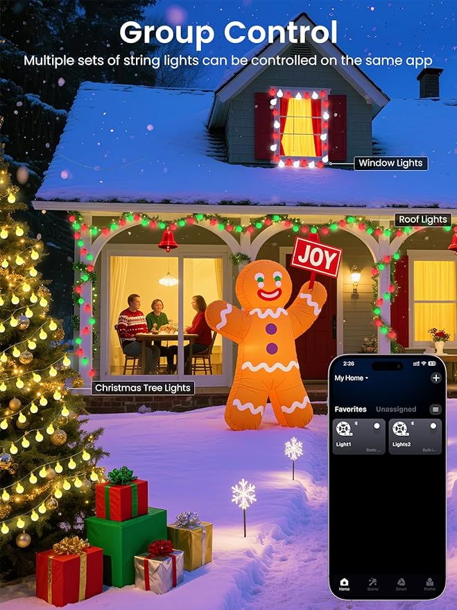 46ft Smart Color Changing Christmas Lights, 100 LED RGB Globe String Lights App Control with Remote & Timer, Music Sync Fairy Light Plug in Waterproof for Christmas Decoration Indoor Outdoor Bedroom
