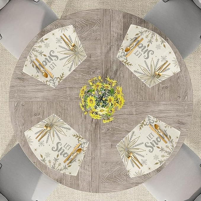 Artoid Mode Christmas Snowflakes Wedge Shape Placemats for Round Table Set of 6, Let it Snow Winter Winter Seasonal Kitchen Dining Table Decoration for Indoor Party Home