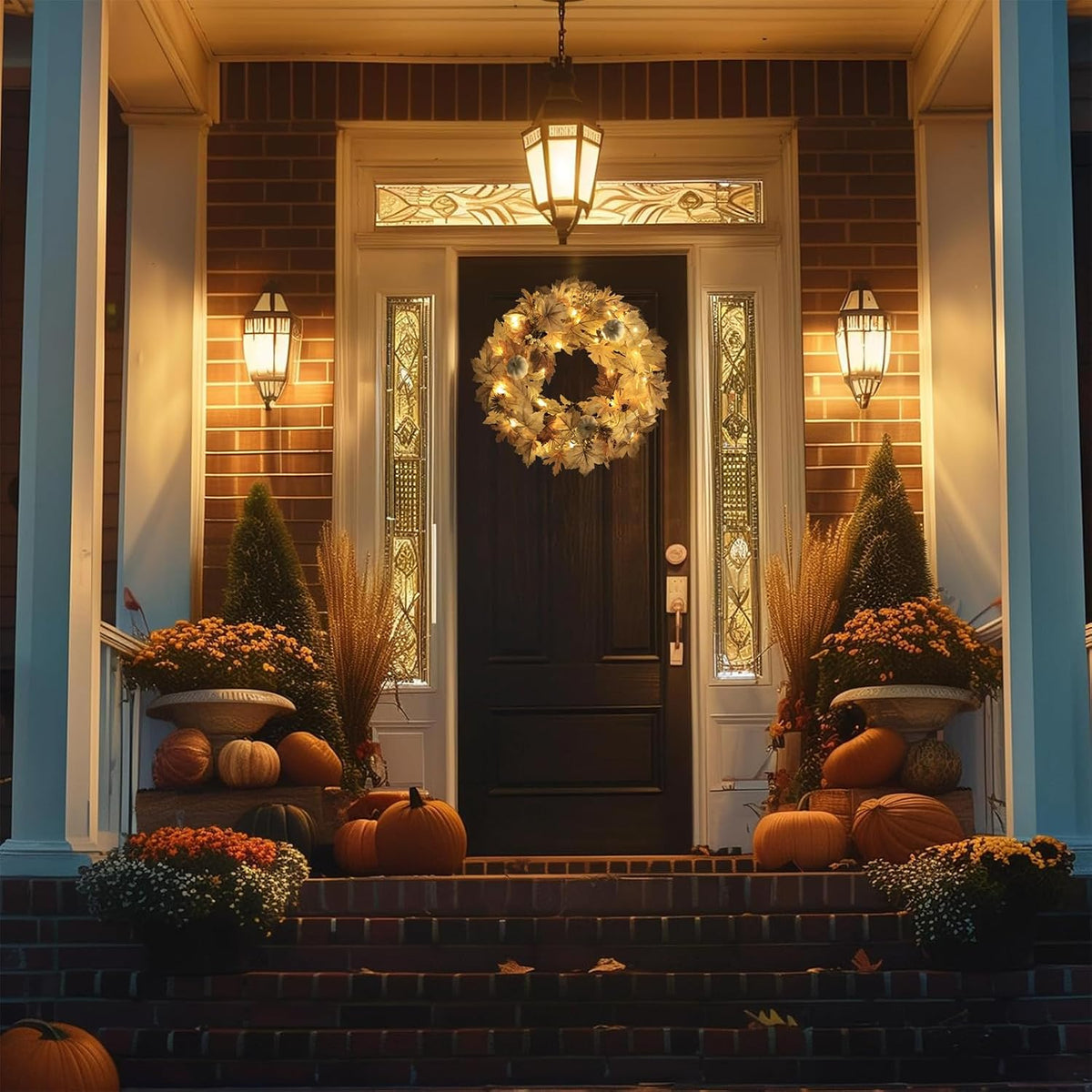 Realistic Fall Wreath with Lights, 22" Fall Wreaths for Front Door with ...