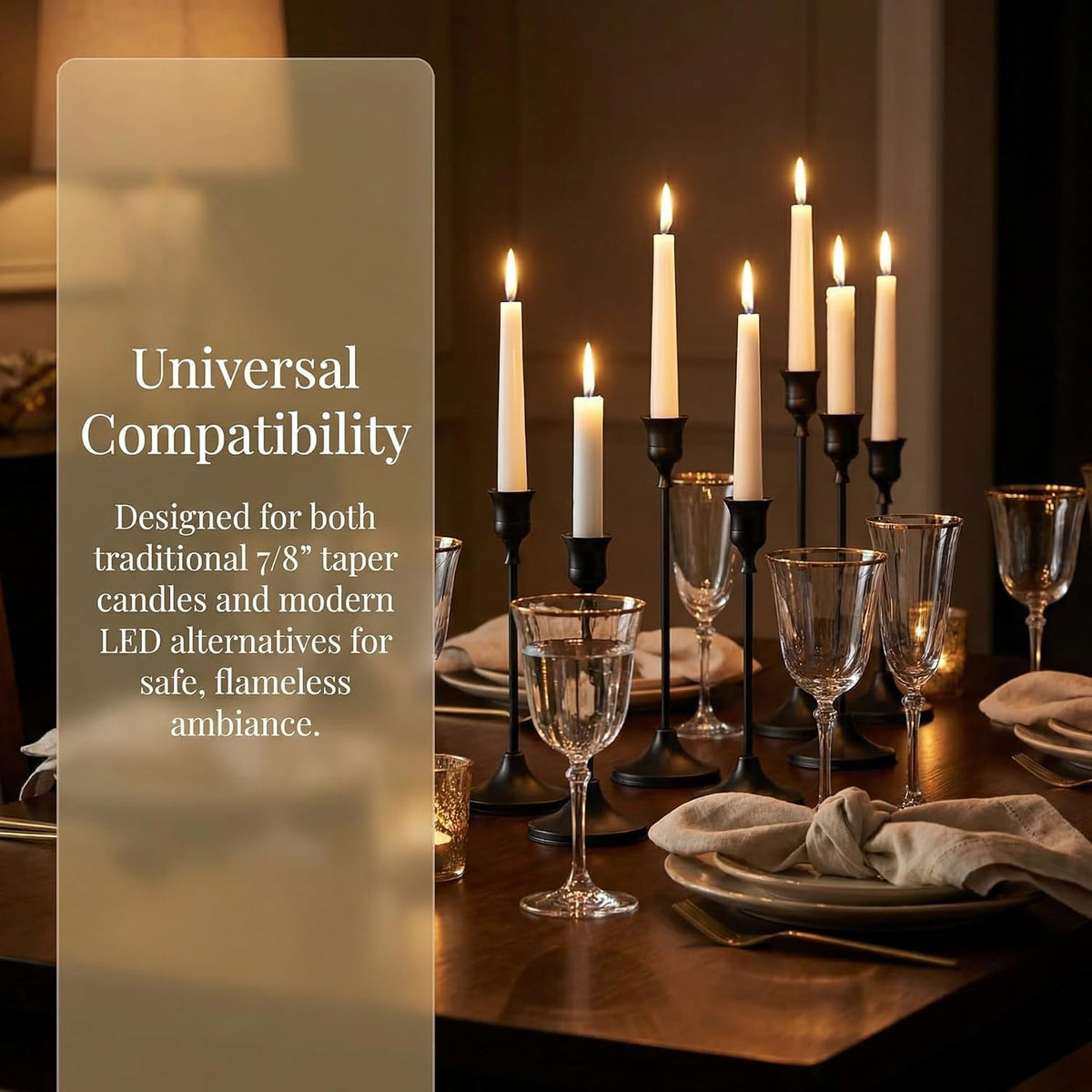 4 Sets(12 Pcs) Black Tapered Candle Holder,Candlestick Tall Metal Candlestick...