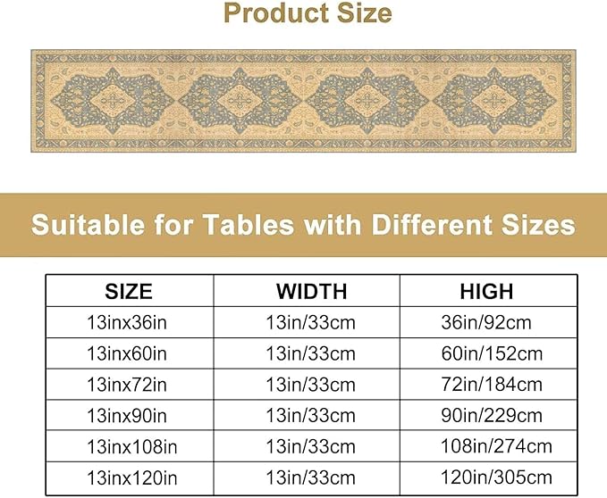Boho Table Runner,Vintage Geometric Traditional Textured Rustic Farmhouse Bohemia for Home Farmhouse Kitchen Table Dining Coffee Room Garden Party Wedding Decor 13x90in