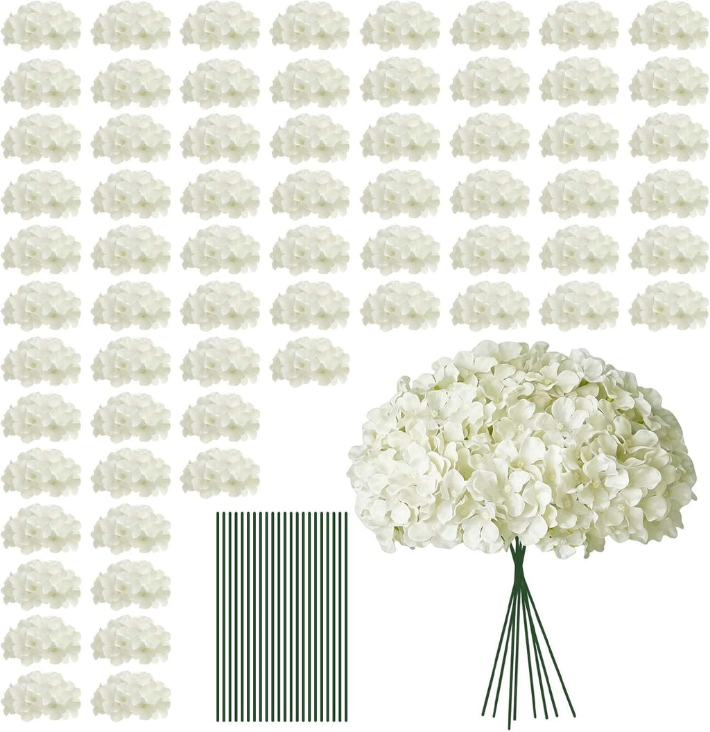 white hydrangea artificial flowers, faux hydrangea flowers, fake, main product view