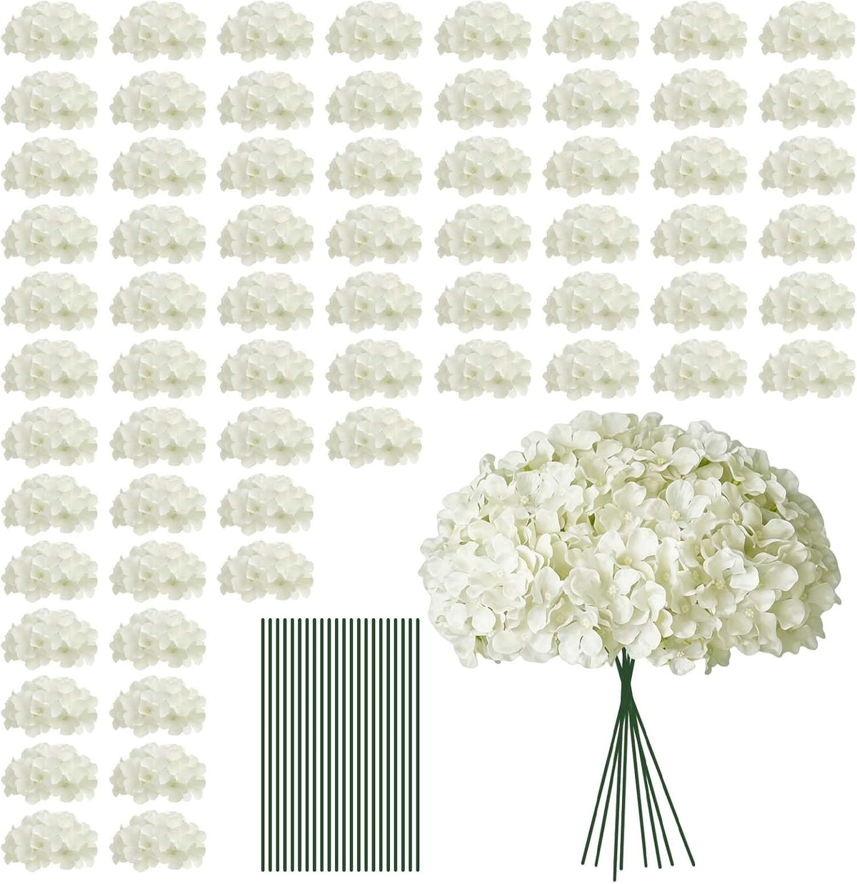 white hydrangea artificial flowers, faux hydrangea flowers, fake, main product view