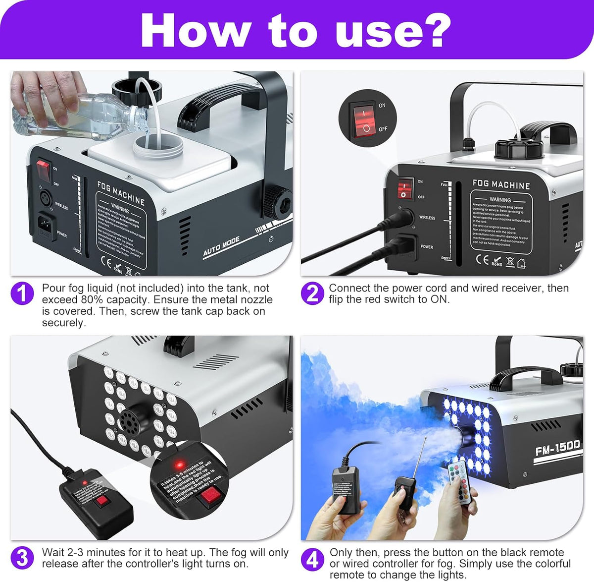 1500W Fog Machine Halloween Outdoor, 20000 CFM Smoke Machine Fog Indoor with ...
