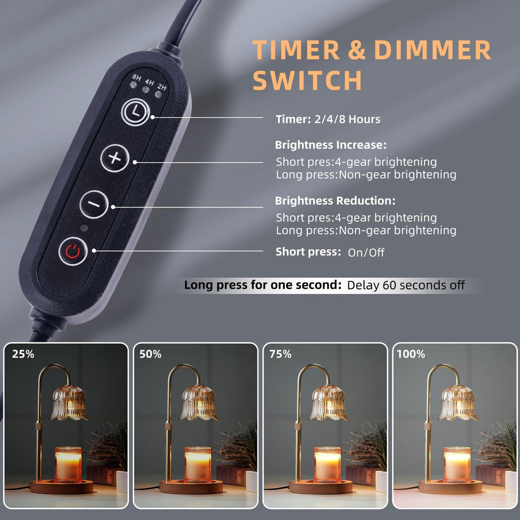 CRMILL Candle Warmer Lamp with Timer: Adjustable Dimmable Height Adjustable Warming - Flower Shape Wax Lamp Jar Candles No Flame Modern Home Decor Table Lights - Home Living Bedroom