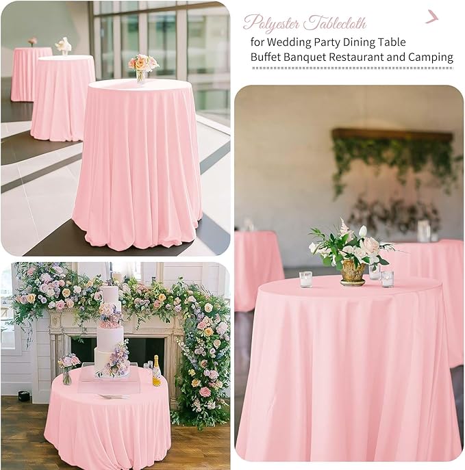Fani 12 Pack 120 Inch Round Pink Polyester Tablecloths for Round Tables, Washable Table Cover for Wedding Party, Dining Table, Buffet, Banquet, Restaurant, Camping