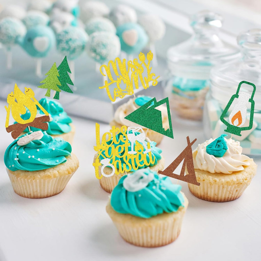 Camp Bachelorette Cupcake Toppers Decorations, 32PCS Camping Bachelorette Cupcake Picks Party Decoration for Bridal Shower Decor Supplies