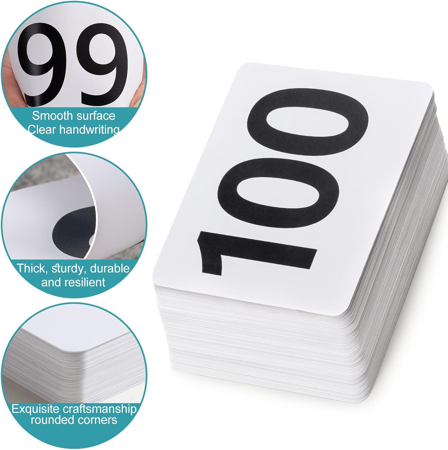 Toncoo 50Pcs Table Numbers 1-50, 3.7x4 Inch Plastic Table Numbers, Double Sided Table Number Cards - for Wedding Reception Restaurant Table Numbers Place Cards, White