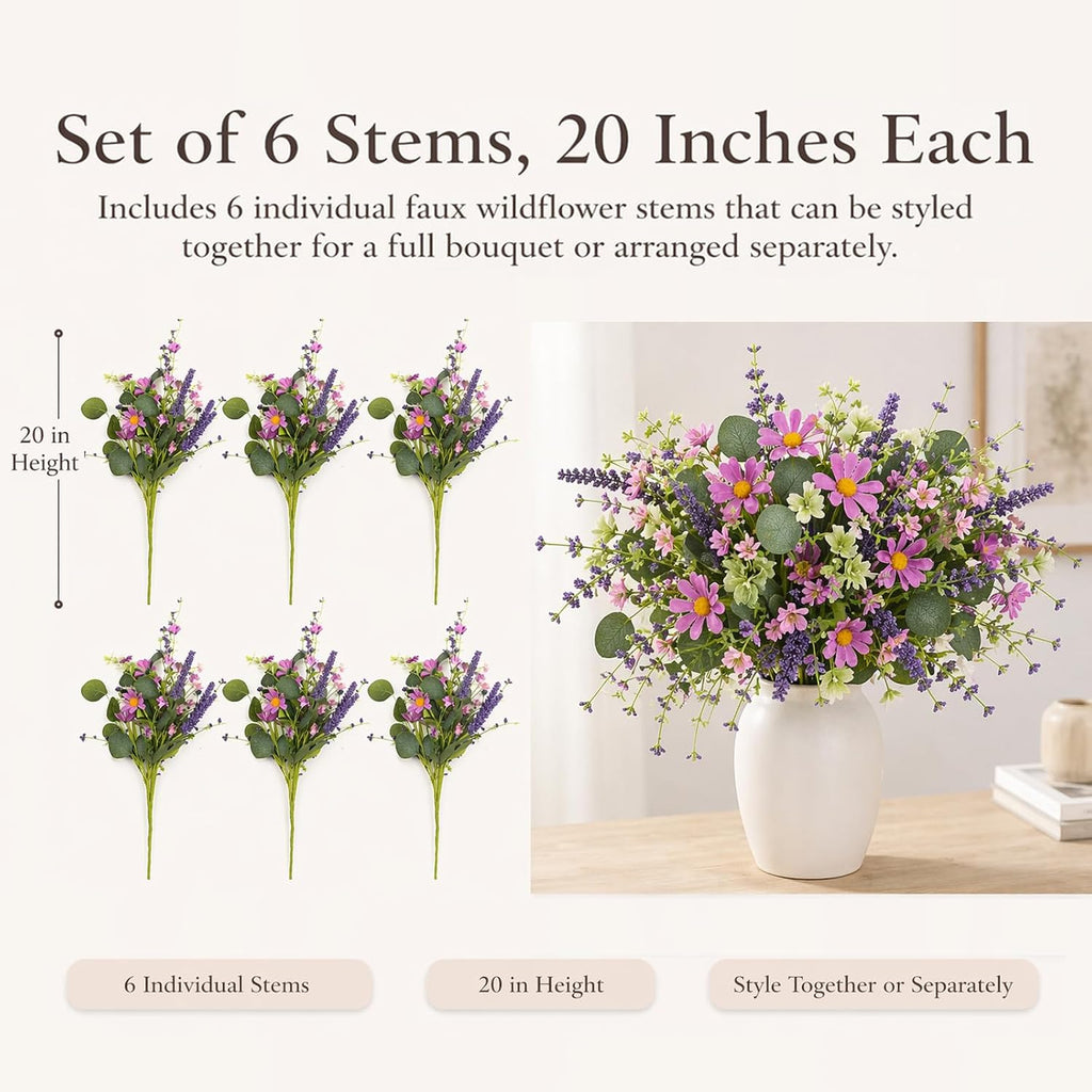 20" artificial flowers bouquet for vase indoor, 6, side view