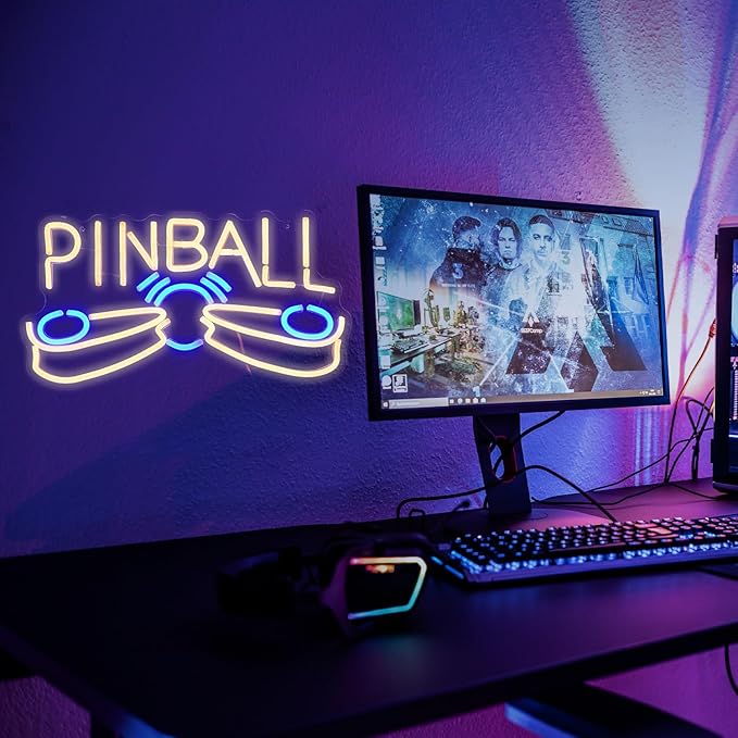 Pinball Neon Sign USB Powered Pinball Neon Light for Wall Decor Dimmable LED Pinball Light Up Sign for Game Room Club Man Cave Neon Signs Decor Birthday Party Gift(16.7 * 9In)
