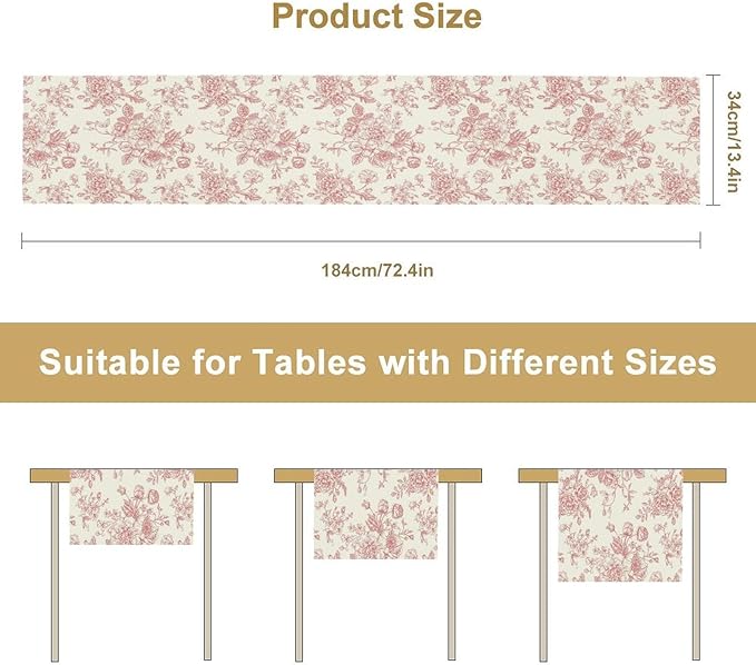Pink White Flower Table Runner, Wildfloral Floral Sketch Pattern Print Kitchen Dinning Table Runner for Indoor Outdoor Home Wedding Party Holiday, 13x108 Inch