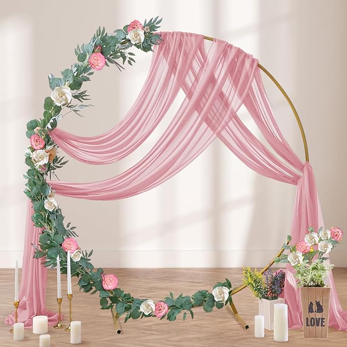 Dusty Rose Wedding Arch Draping Fabric 2 Panels 29" x 20 FT Wedding Drapes for Backdrop Sheer Curtains Drapes for Romantic Bridal Baby Shower Ceremony Birthday Party Fall Outdoor Events