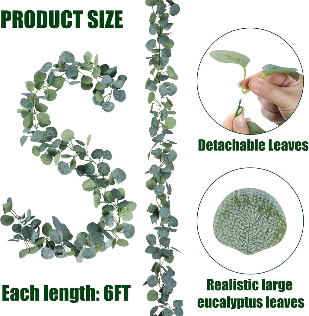 sggvecsy 8 pack artificial eucalyptus garland greenery leaves, side view