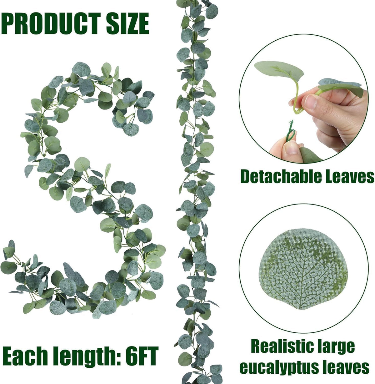 sggvecsy 8 pack artificial eucalyptus garland greenery leaves, side view