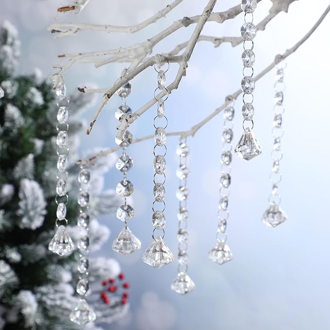Nuenen 100 Pcs Acrylic Hanging Crystals for Centerpieces Chandelier Clear Crystal Garland Strands Ornament Acrylic Clear Beads Prisms Pendant for Christmas Tree Window Home Decoration(Diamond)