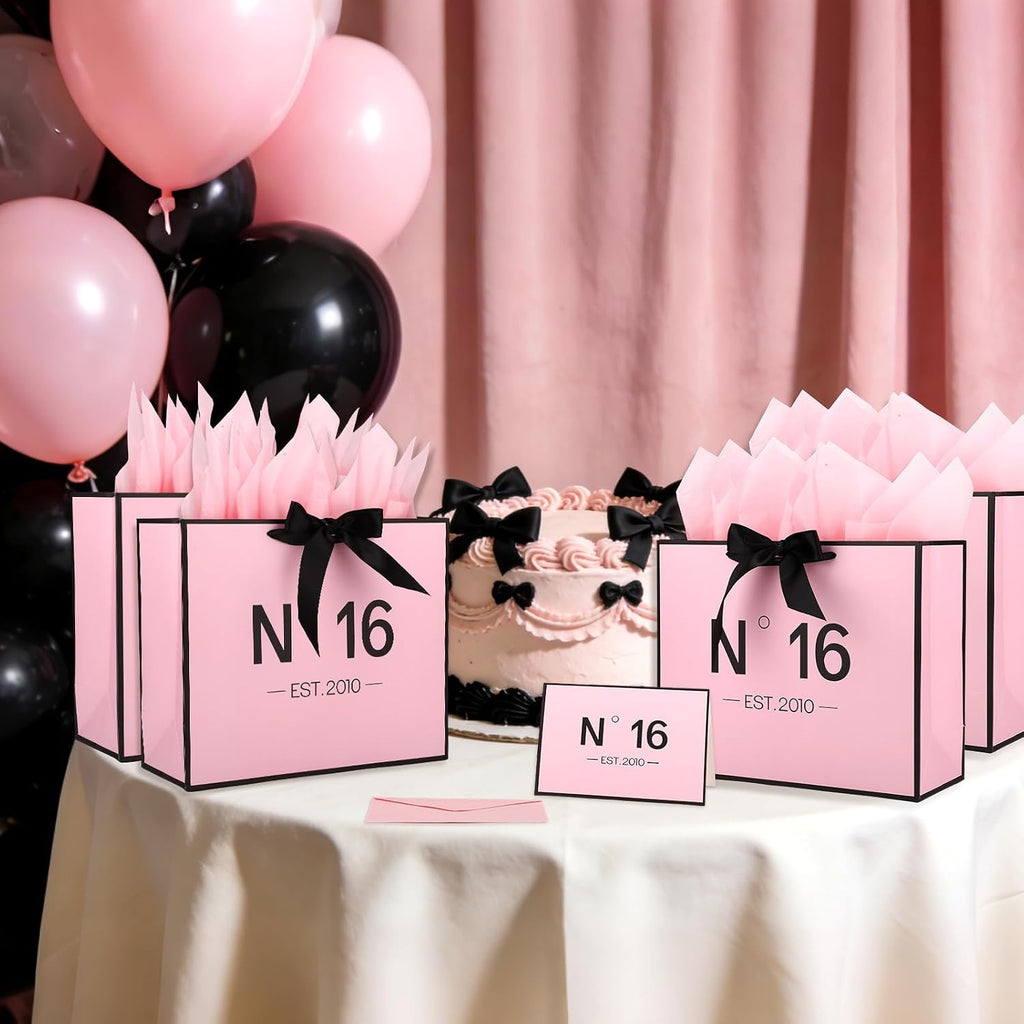 Sweet 16 Gifts for Girls, N°16 EST.2010 Pink sweet 16 Gift Bag with Card Envelope Ribbon Tissue Papers Birthday Decorations Anniversary Party Favors for Daughter Granddaughter Friends