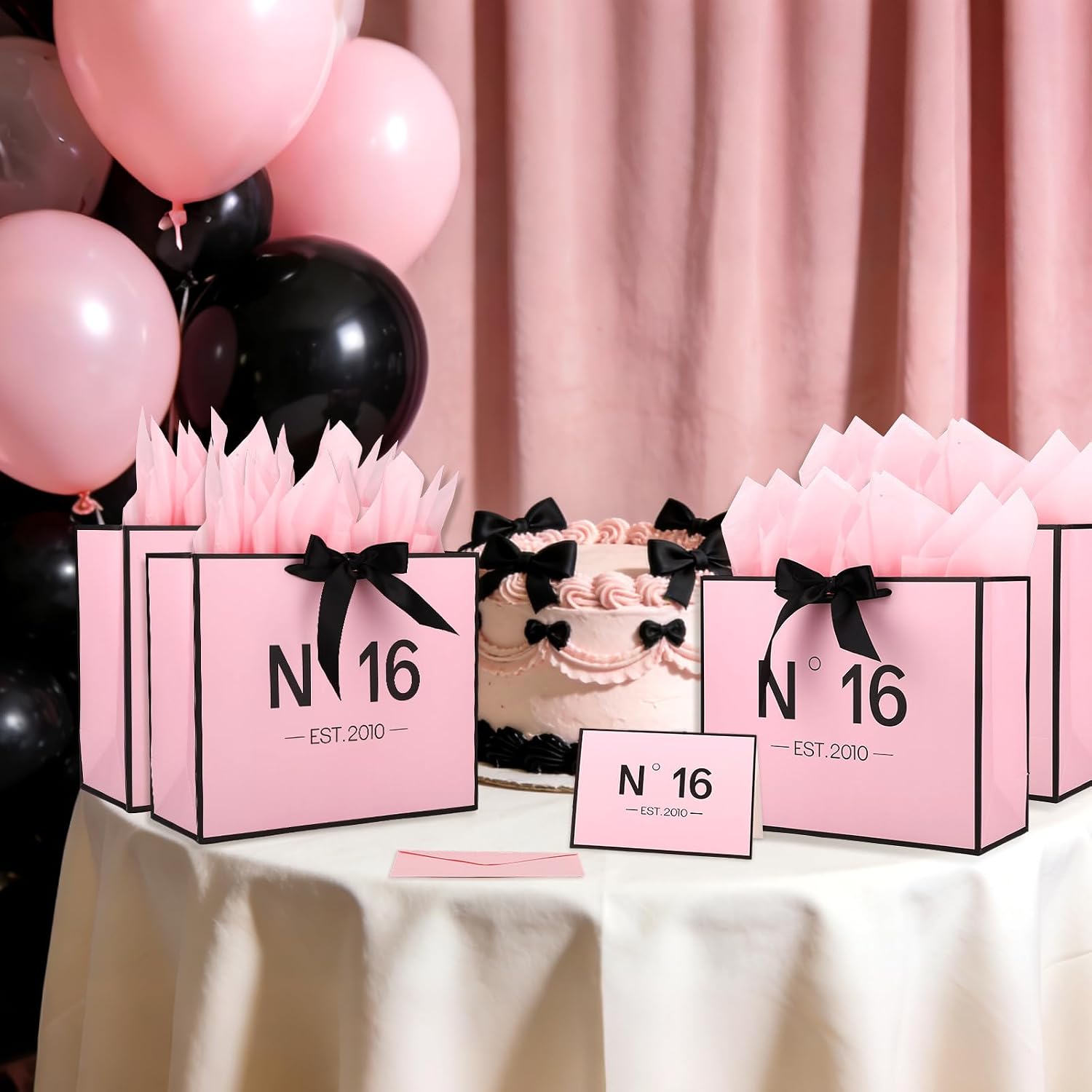 Sweet 16 Gifts for Girls, N°16 EST.2010 Pink sweet 16 Gift Bag with Card Envelope Ribbon Tissue Papers Birthday Decorations Anniversary Party Favors for Daughter Granddaughter Friends