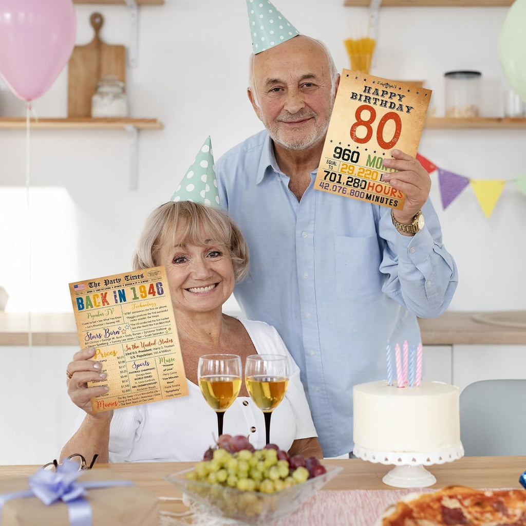 80th Birthday Card Gifts for Women Men, Happy 80th Birthday Decorations for Grandpa Grandma, 80 Year Old Birthday Gift, Back In 1946