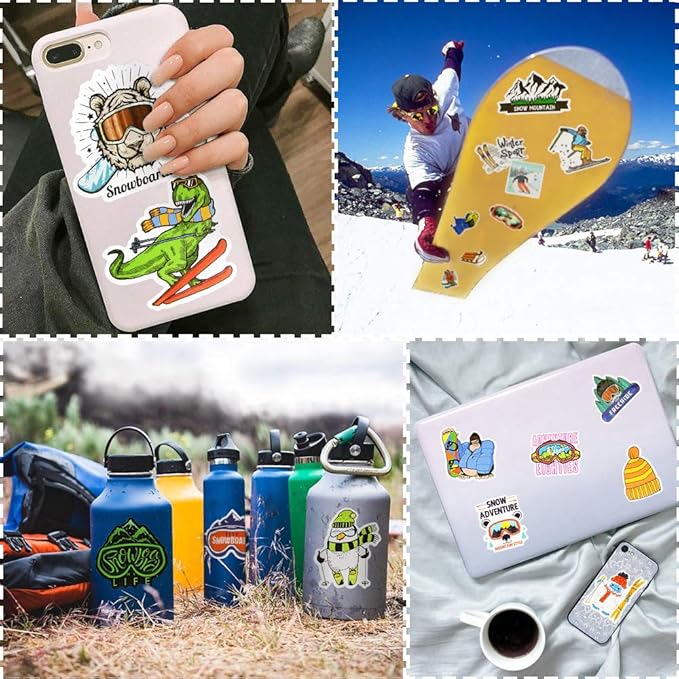 QTL Ski Stickers for Kids Skiing Stickers for Snowboard Helmet Adults Teens Waterproof Vinyl Pack 50Pcs