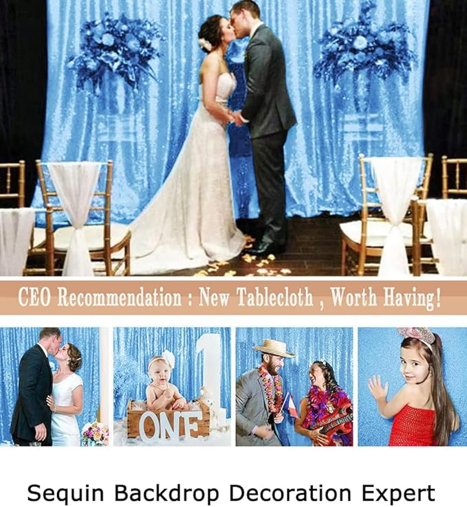 ShinyBeauty 4x8FT Baby Blue Sequin Backdrop Curtains (2-Panel) - Sparkling Photography Backdrop for Weddings, Parties, Events | Glitter Drapes, Shimmering Decor, Lightweight & Photo-Ready