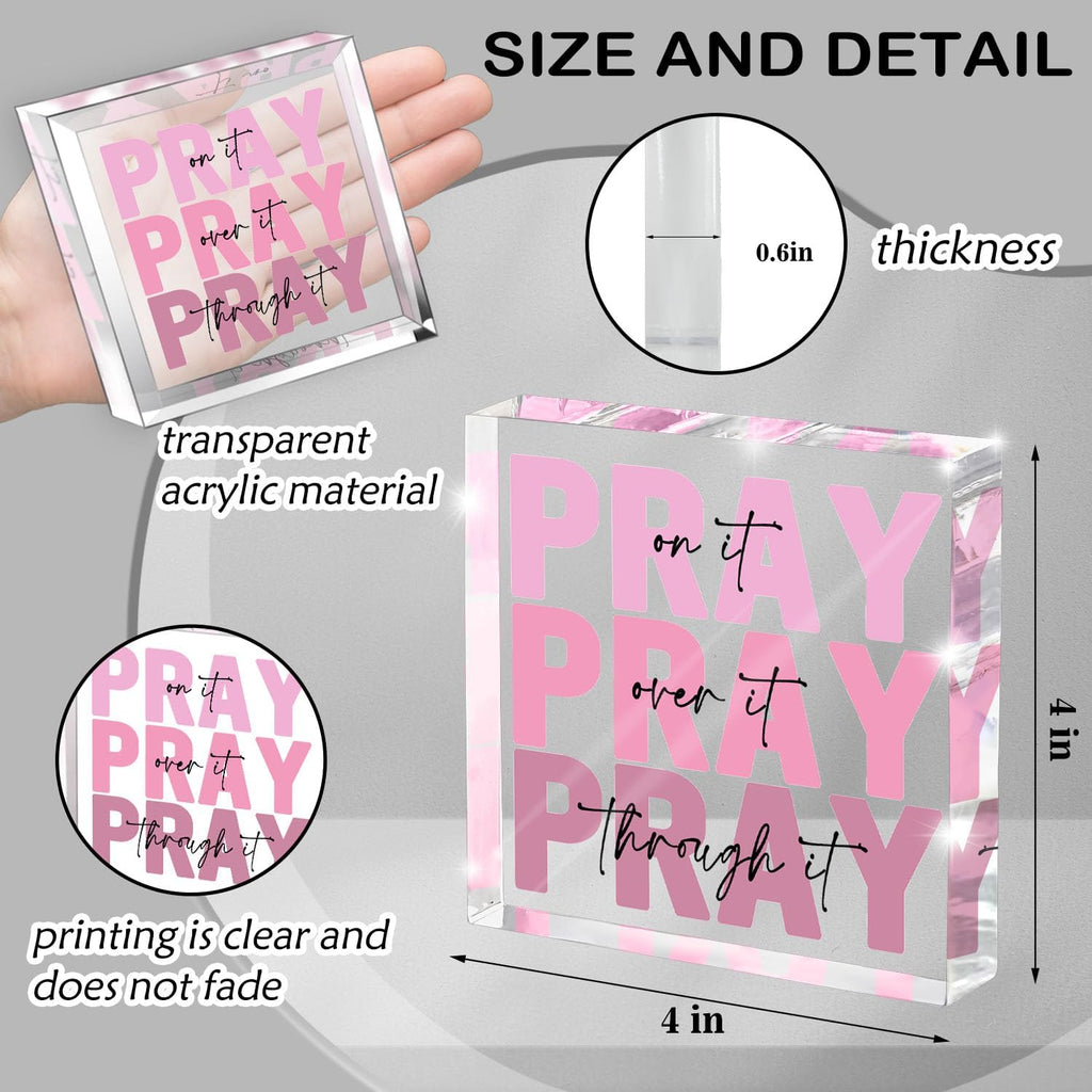 Pink Inspirational Decor Pray Over It Bible Verse Wall Art Christian Gifts for Women, 4x 4 Inches Office Desk Accessories Decor Sign, Pink Dorm Room Decoration for Women - Pray on it Pray through it