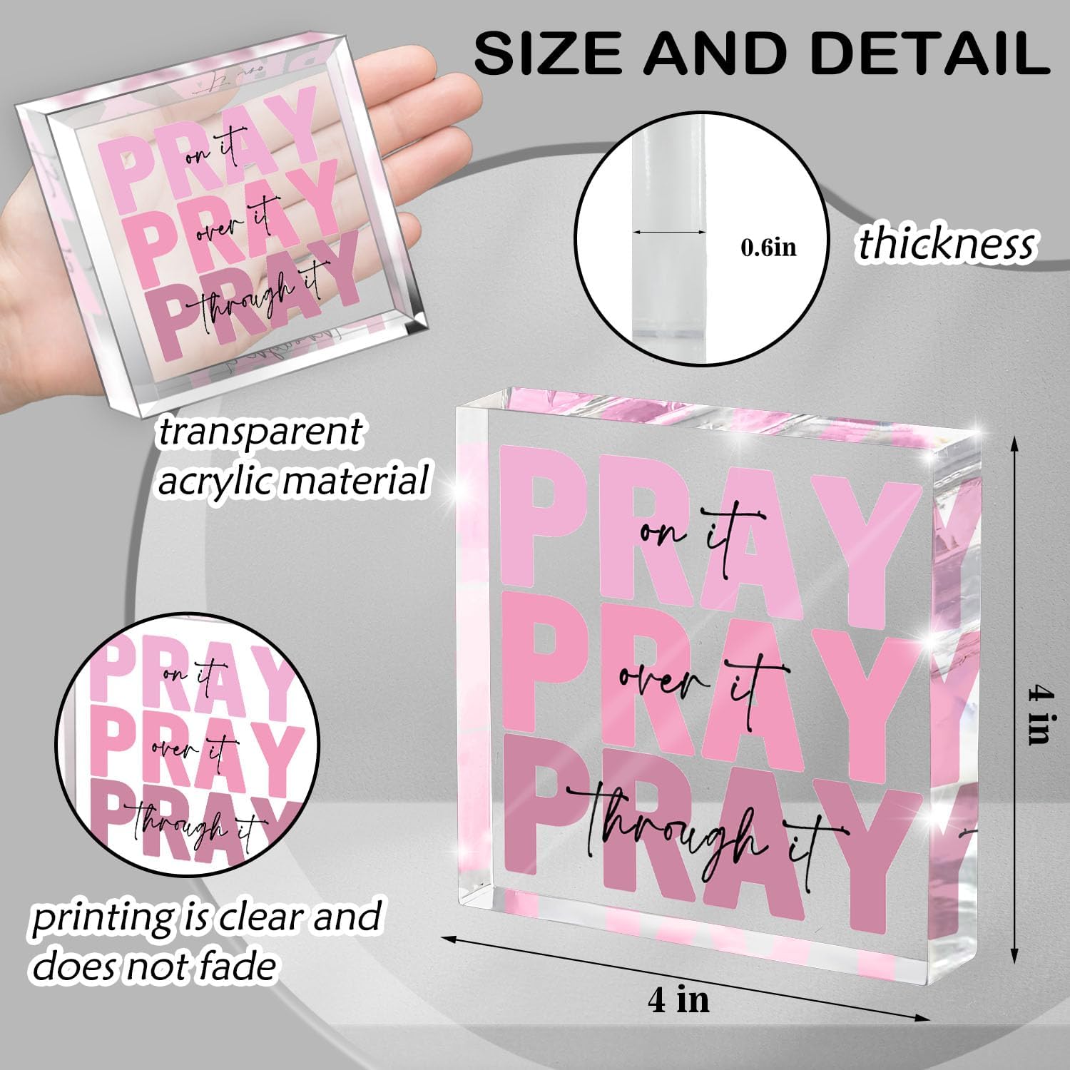 Pink Inspirational Decor Pray Over It Bible Verse Wall Art Christian Gifts for Women, 4x 4 Inches Office Desk Accessories Decor Sign, Pink Dorm Room Decoration for Women - Pray on it Pray through it