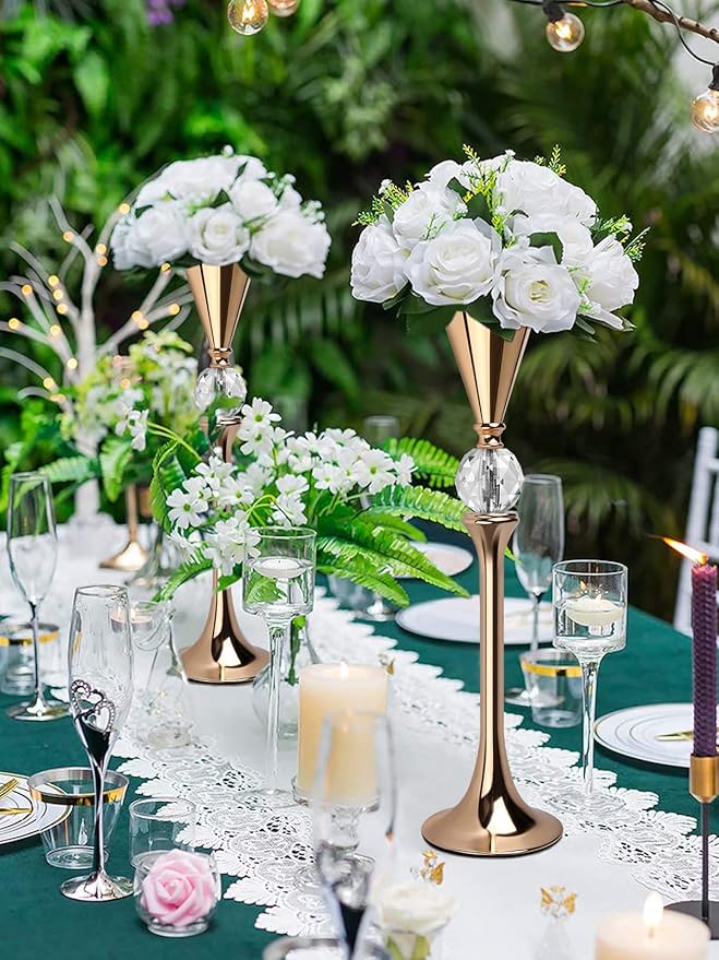 VIJIV Gold Flower Vase for Centerpiece Table Decorations Wedding Reception Decor, 18.9 Inch Tall Metal Vase for Feather Flower Holder Stand Floral Arrangement Gatsby Party Dinner Event Hotel