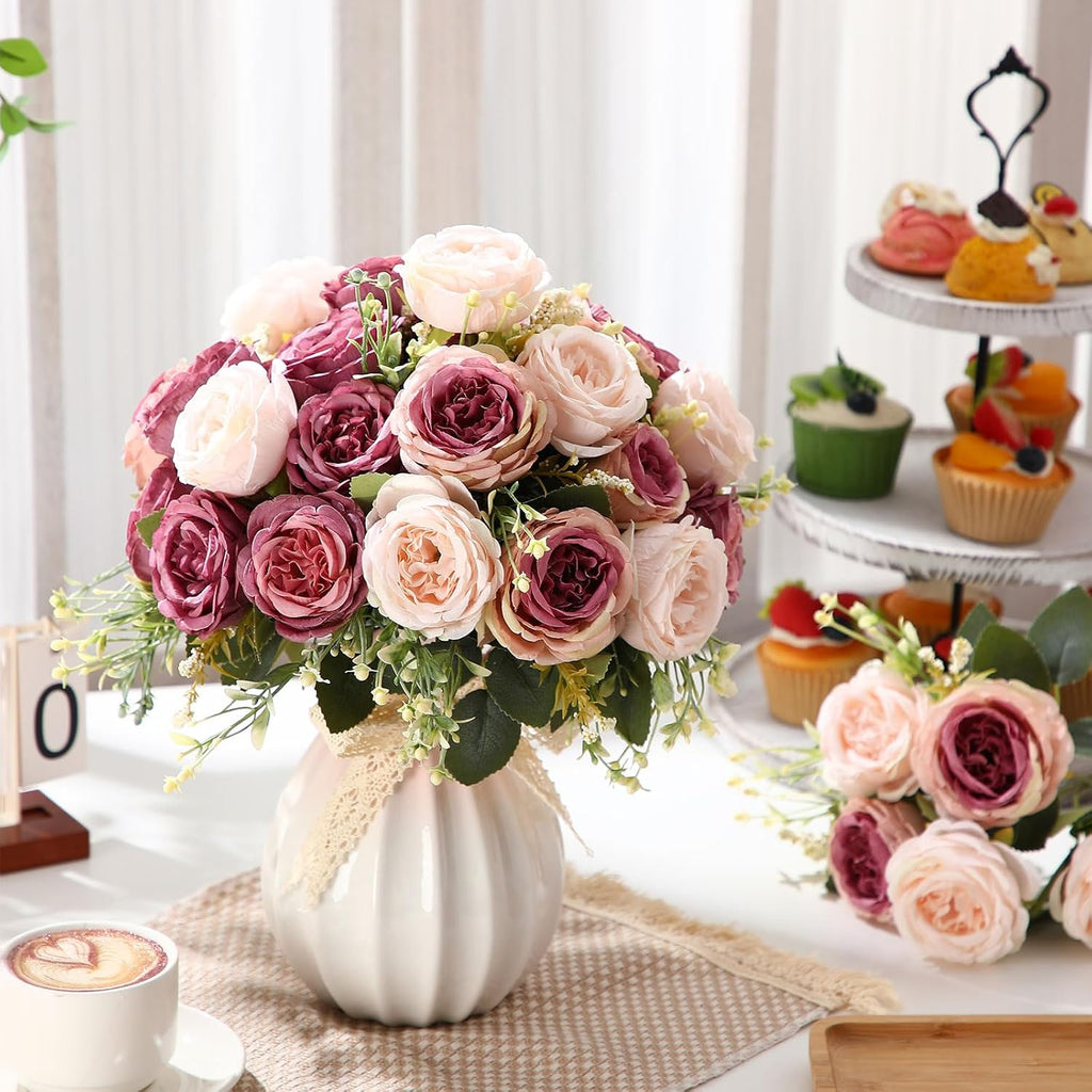 geosar 16 bundles artificial peonies flowers,dusty pink, dusty, main product view
