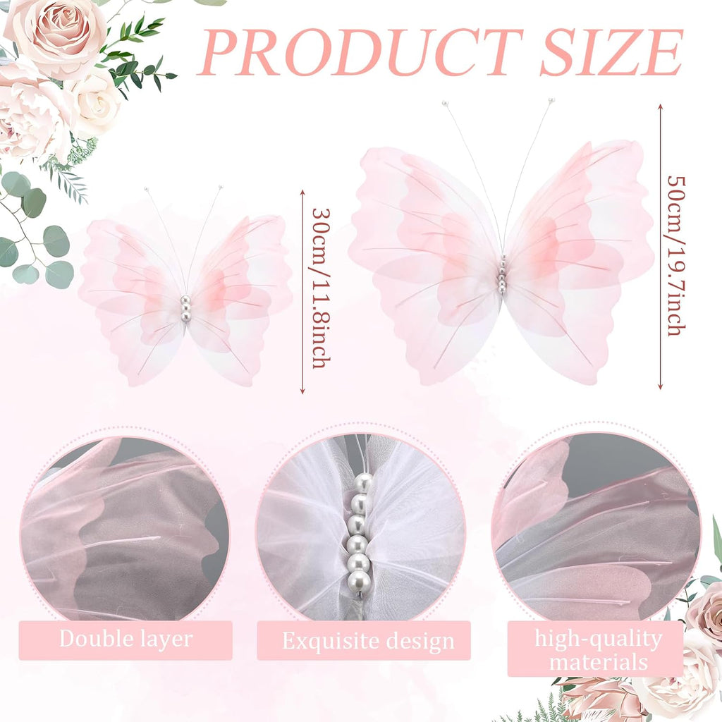 Geelin 6 Pcs Large Gradient Pink Butterfly Decorations Mariposas Grandes para Decoracion Big Butterfly Party Decor 20 Inch 12 Inch 3D Silk Butterflies for Baby Shower Birthday Party Wedding Decor