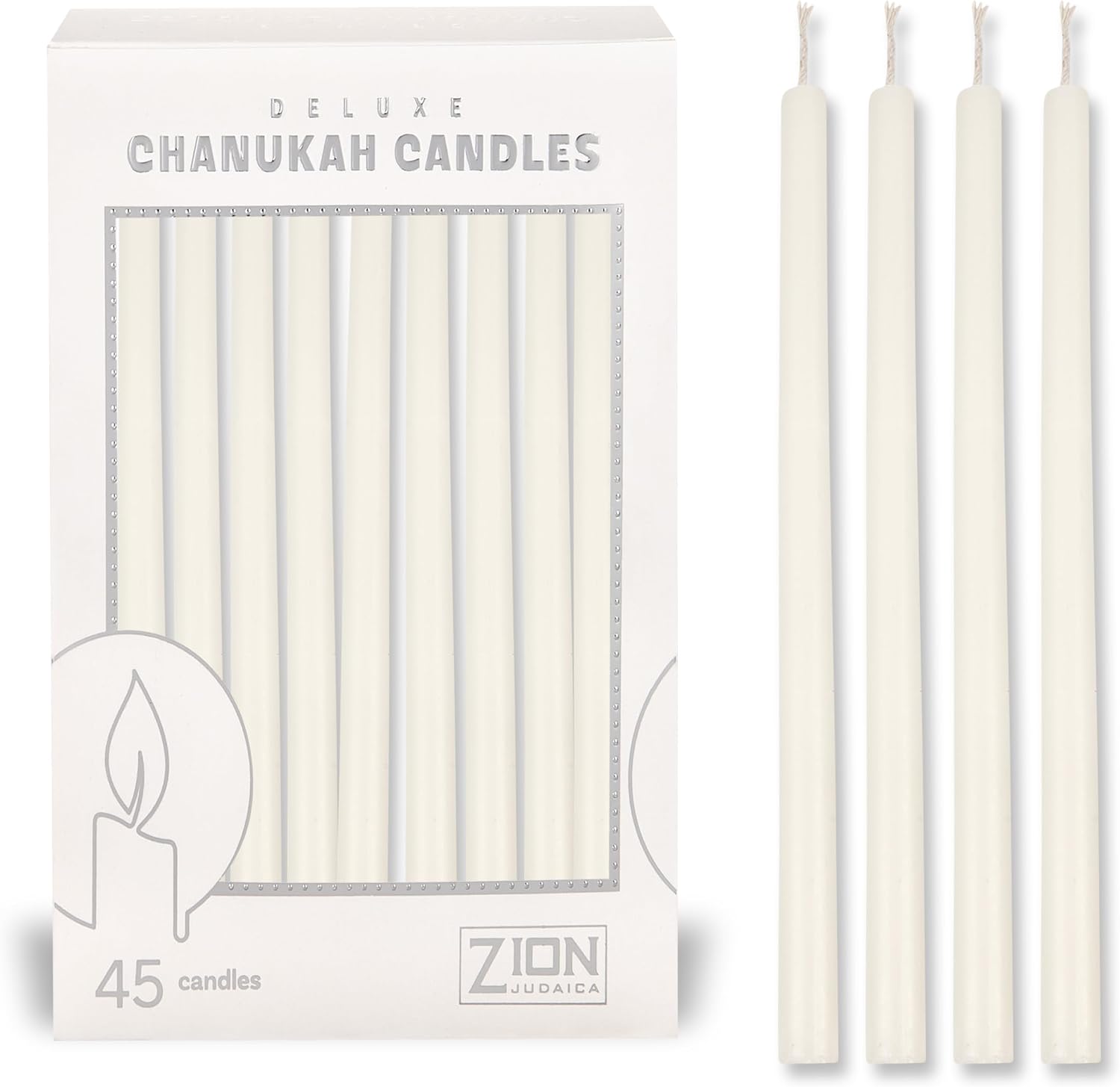 5.25" Premium Dripless Hanukkah Candle Bundle of 45 Solid White Tapered Candles for Standard Chanukah Menorahs Birthday Party Celebration Candles for 8 Nights of Hanukah W/DIY Dreidel