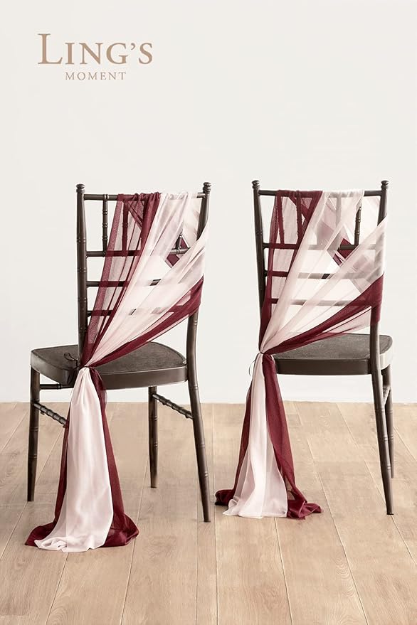 Ling's moment Wedding Chair Sashes Cover Aisle Decorations Draping Fabric Wrinkle-Free with Tie 16 Pcs Burgundy Pink Blush for Party Ceremony Reception Floral Arrangement Banquet Outdoor Decor