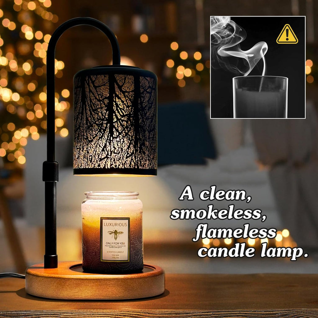 Candles Warmer with Timer and Dimmer, Adjustable Height Candle Melter, Electric Wax Warmer Vintage Home Decor for Jar Candles,2 Bulbs，Black