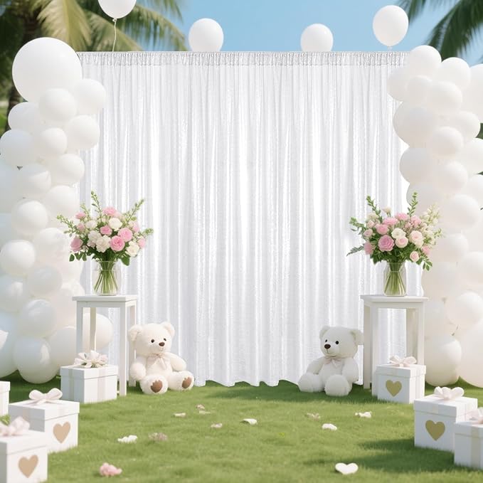 White Sequin Backdrop Curtain 2 Pieces 2FTx8FT Glitter Photography Backdrop for Party Wedding Birthday Christmas Decorations