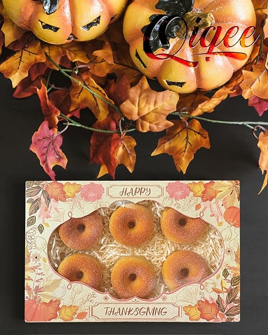 qiqee Thanksgiving Cookie Box with Window 12x8x2.5 inch 32 Packs Two Uses One Second Folding Pastry Biscuit Retro Leaves Bakery Box for Packaging Auto-pop up