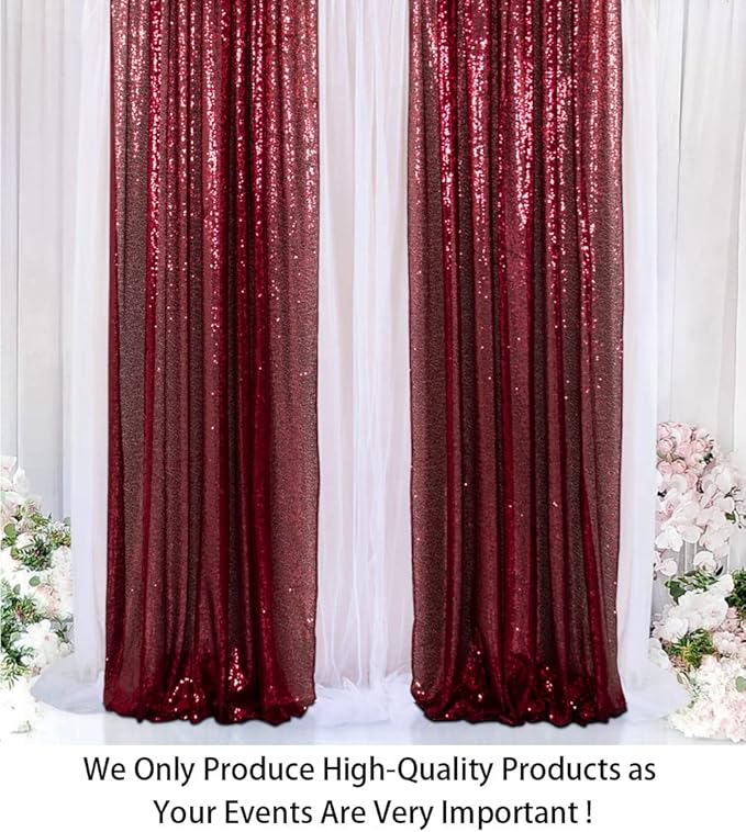 ShinyBeauty Sequin Curtains 2 Panels Burgundy 2FTx8FT Sequin Photo Backdrop Burgundy Sequin Backdrop Curtain Pack of 2-190222E