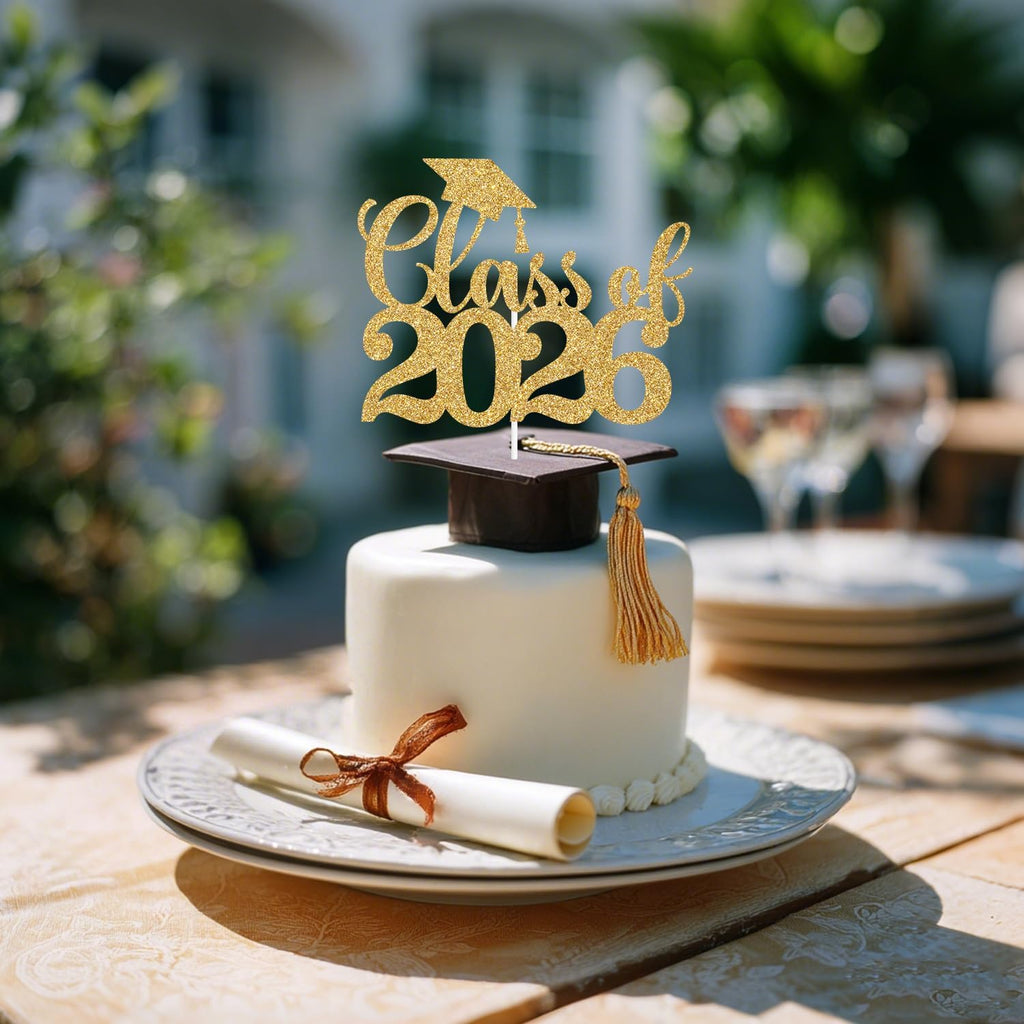 Gold Glitter Class of 2026 Cake Topper, Congrats Grad 2026/Congrats Class of 2026/Congratulations, 2026 Graduation Party Decorations SupplieS