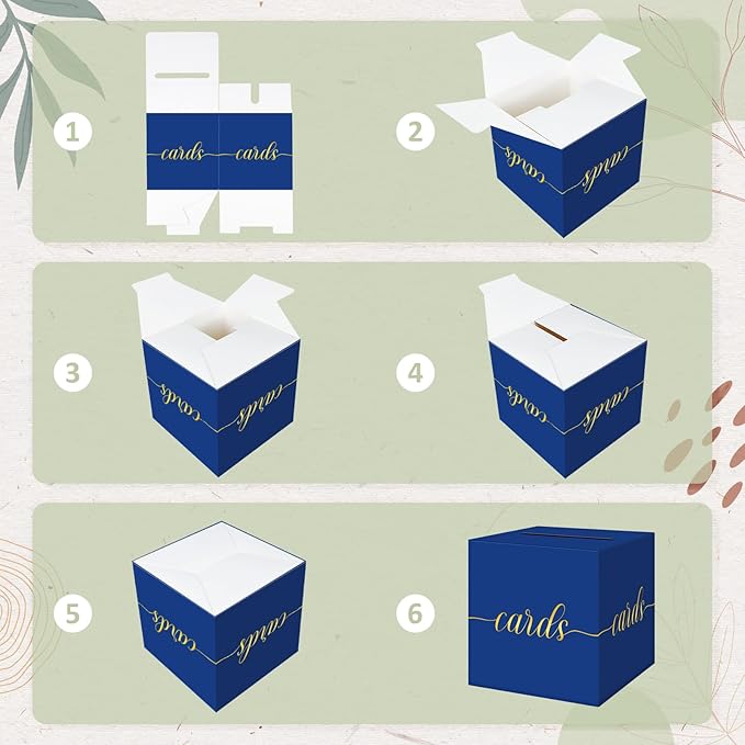 QIKSION Blue Graduation Card Box, Gold Foil Gift Card Box for Party, Graduation, Wedding Reception, Birthday, Baby Shower, Raffle