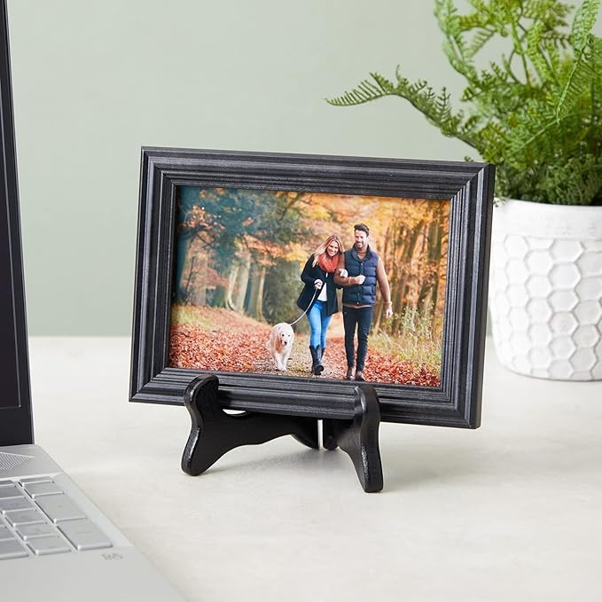 Juvale 6-Pack Wooden Plate Stands for Display - 6-Inch Black Compact Tabletop Wood Easels - Lightweight & Sturdy Plate Holder Stands for Photos & Artwork