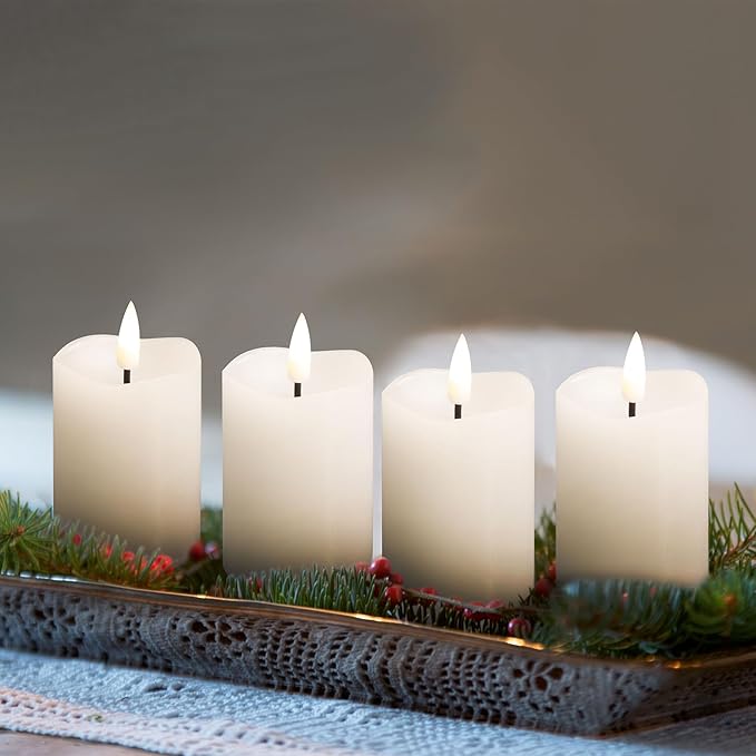 Eywamage White Flameless Votive Candles with Remote Batteries, 2x3 inch Flickering Small LED Wax Pillar Candles 6 Pack