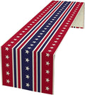 4th of July Table Runner, USA Flag Stars Stripes American Independence Day Red Blue White Stars Lines Print Table Cover for Farmhouse Kitchen Indoor Outdoor Home Party, 13x120inch